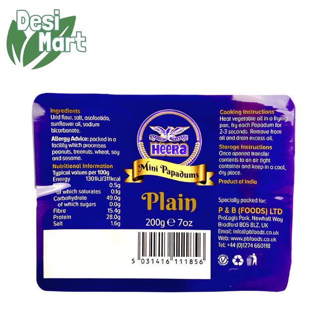 Heera Mini Papadam Plain 10x200g